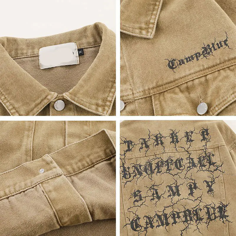 Vintage Denim Streetwear Letter Print Jacket